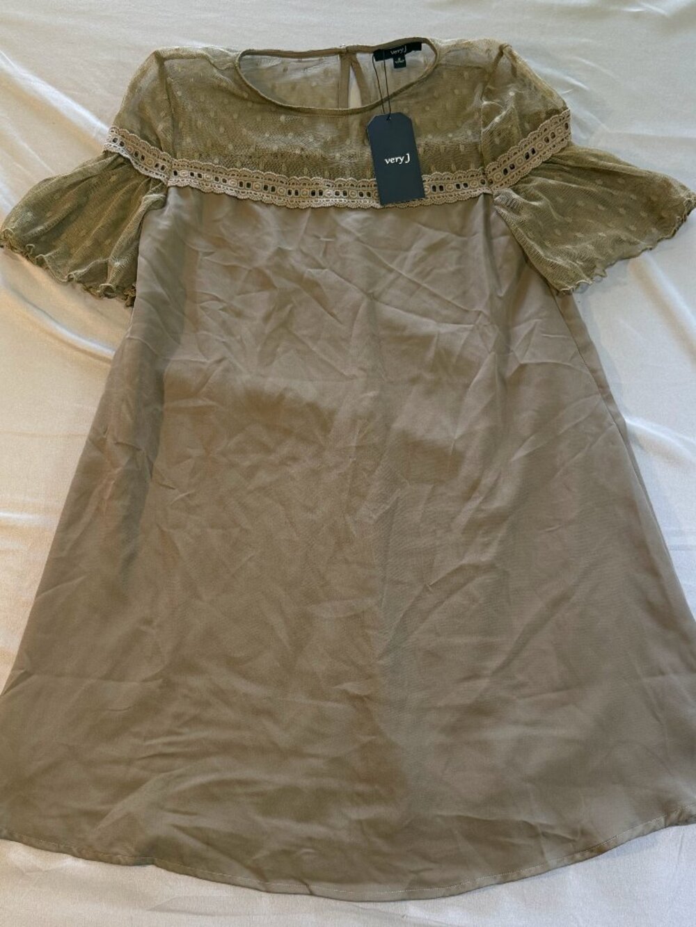 Very J Women's Lace Detailed Mini Dress Olive Green Size Small New With Tags